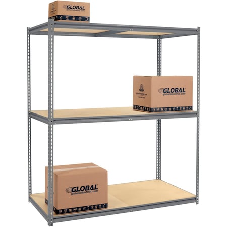 Global Industrial High Cap. Starter Rack 72Wx24Dx96H 3 Levels Wood Deck 1000lb Per Shelf GRY 580932GY
